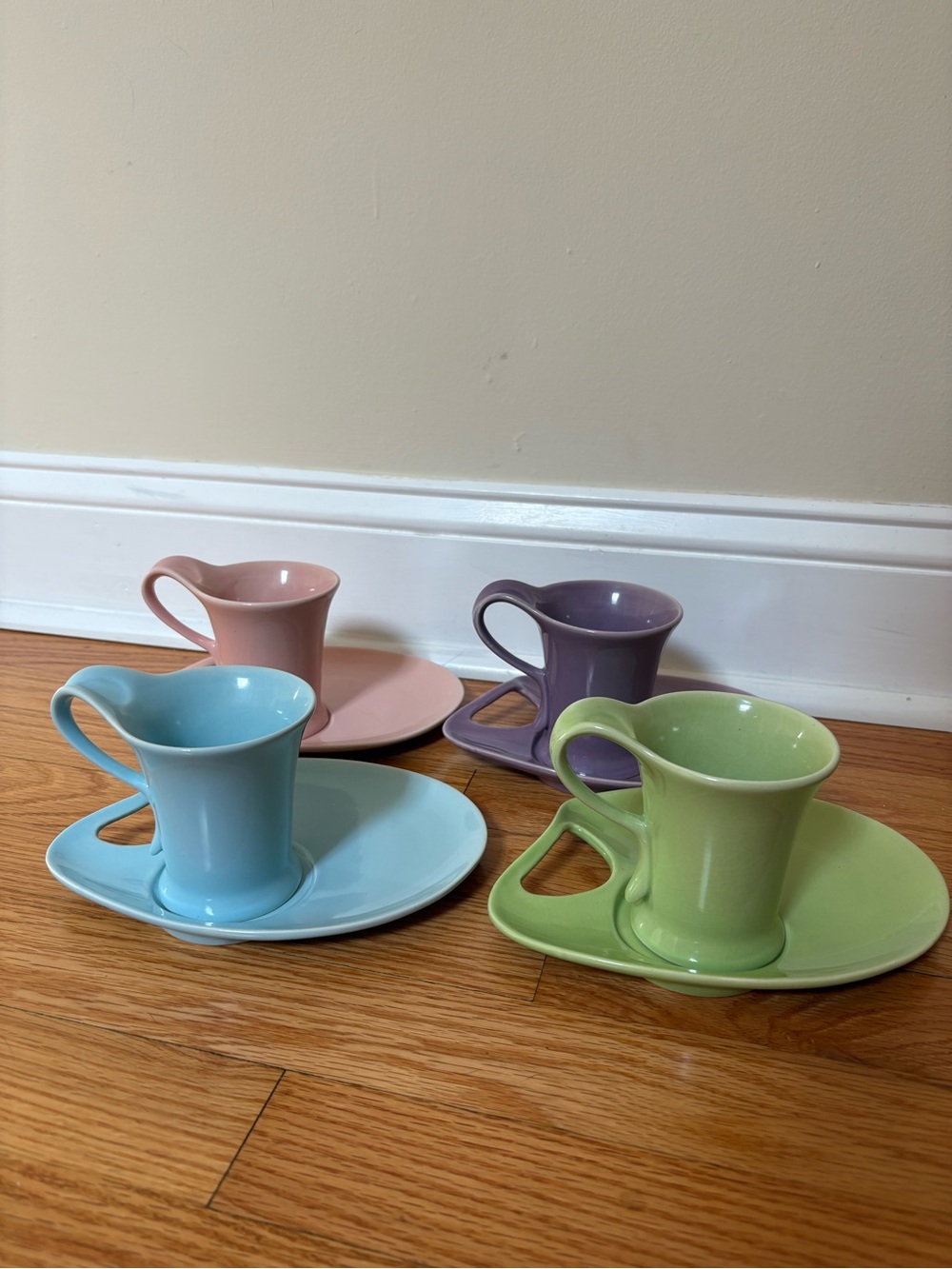 Mid Century Pastel Ceramic Mug and Snack Tray Set - 4 Colors